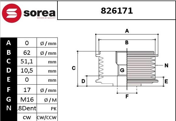 Sera 826171 - Шкив генератора, муфта autosila-amz.com