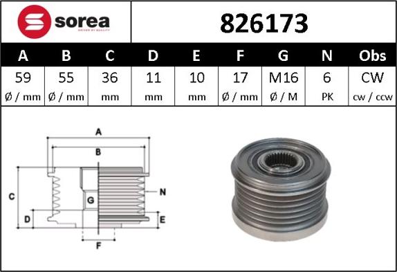 Sera 826173 - Шкив генератора, муфта autosila-amz.com