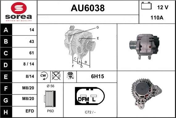 Sera AU6038 - Генератор autosila-amz.com