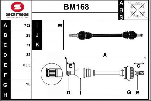 Sera BM168 - Приводной вал autosila-amz.com