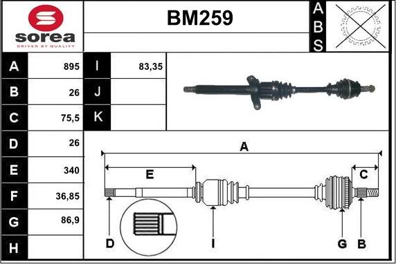 Sera BM259 - Приводной вал autosila-amz.com