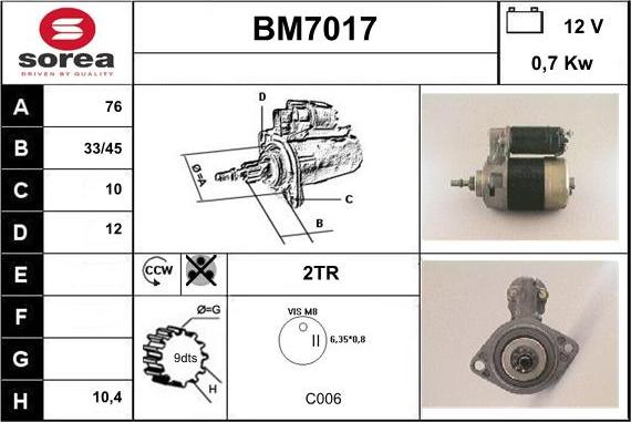 Sera BM7017 - Стартер autosila-amz.com