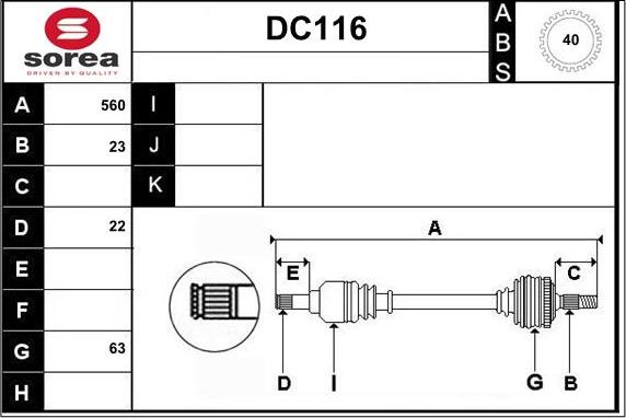 Sera DC116 - Приводной вал autosila-amz.com