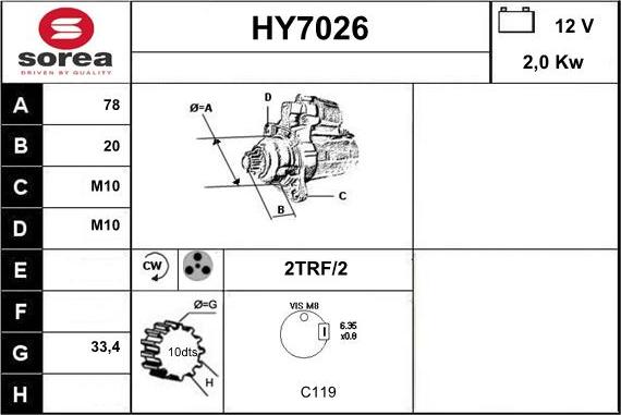 Sera HY7026 - Стартер autosila-amz.com