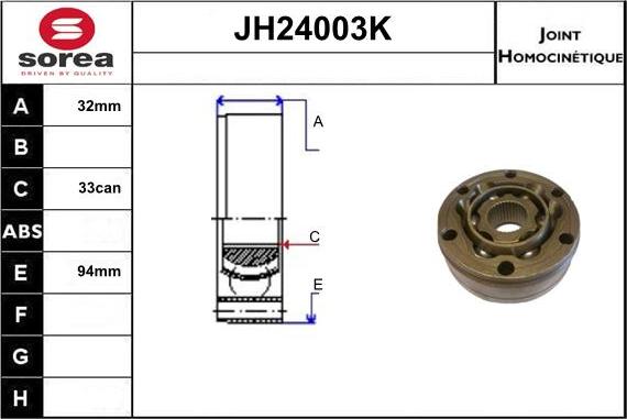 Sera JH24003K - Шарнирный комплект, ШРУС, приводной вал autosila-amz.com