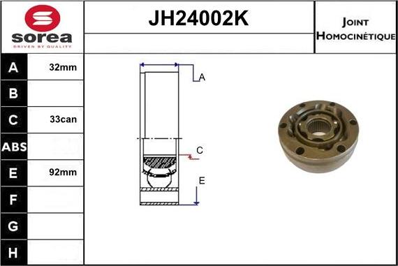 Sera JH24002K - Шарнирный комплект, ШРУС, приводной вал autosila-amz.com
