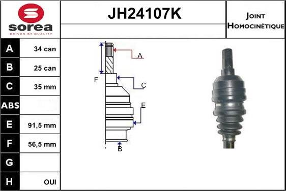 Sera JH24107K - Шарнирный комплект, ШРУС, приводной вал autosila-amz.com