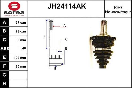 Sera JH24114AK - Шарнирный комплект, ШРУС, приводной вал autosila-amz.com