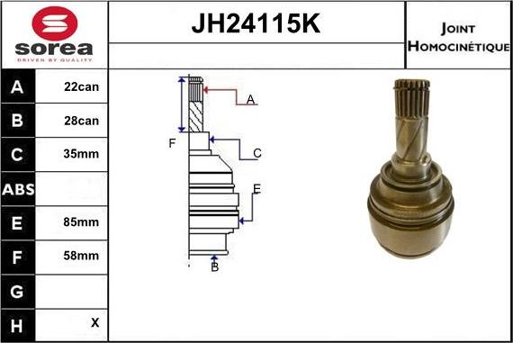 Sera JH24115K - Шарнирный комплект, ШРУС, приводной вал autosila-amz.com