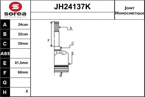 Sera JH24137K - Шарнирный комплект, ШРУС, приводной вал autosila-amz.com