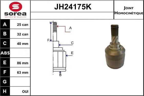 Sera JH24175K - Шарнирный комплект, ШРУС, приводной вал autosila-amz.com