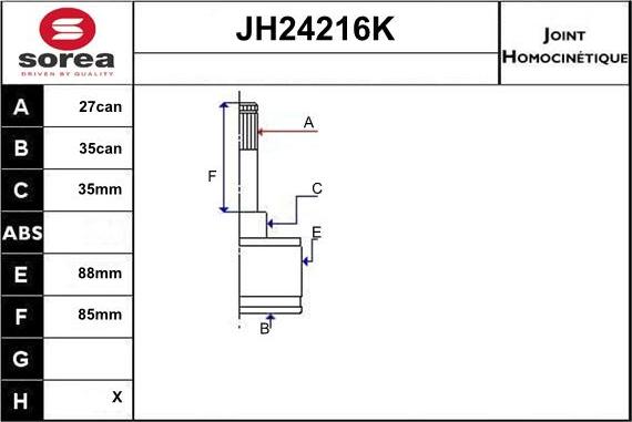 Sera JH24216K - Шарнирный комплект, ШРУС, приводной вал autosila-amz.com