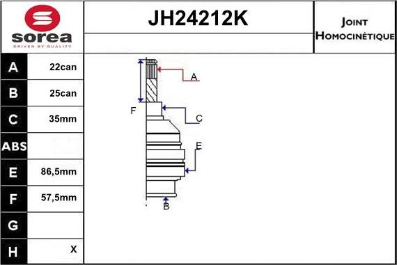 Sera JH24212K - Шарнирный комплект, ШРУС, приводной вал autosila-amz.com