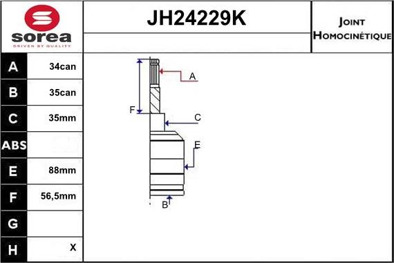 Sera JH24229K - Шарнирный комплект, ШРУС, приводной вал autosila-amz.com