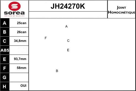 Sera JH24270K - Шарнирный комплект, ШРУС, приводной вал autosila-amz.com