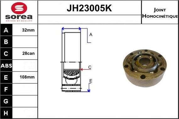 Sera JH23005K - Шарнирный комплект, ШРУС, приводной вал autosila-amz.com