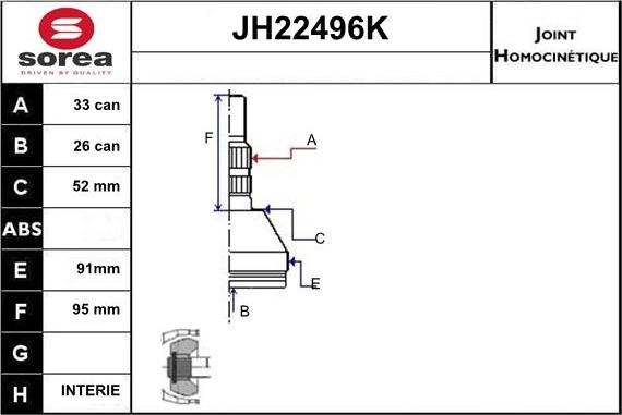 Sera JH22496K - Шарнирный комплект, ШРУС, приводной вал autosila-amz.com
