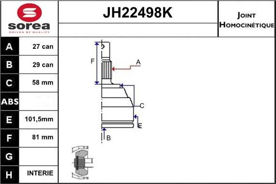 Sera JH22498K - Шарнирный комплект, ШРУС, приводной вал autosila-amz.com