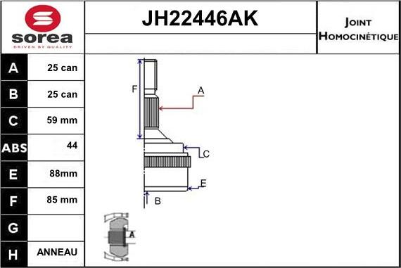 Sera JH22446AK - Шарнирный комплект, ШРУС, приводной вал autosila-amz.com