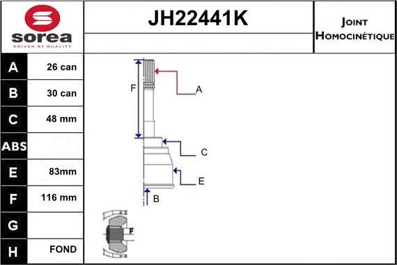 Sera JH22441K - Шарнирный комплект, ШРУС, приводной вал autosila-amz.com