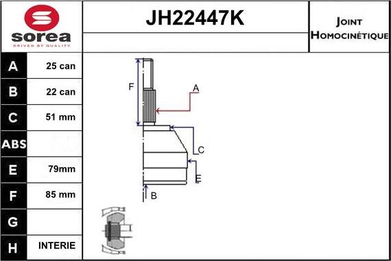 Sera JH22447K - Шарнирный комплект, ШРУС, приводной вал autosila-amz.com