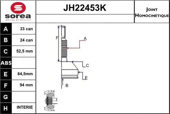 Sera JH22453K - Шарнирный комплект, ШРУС, приводной вал autosila-amz.com