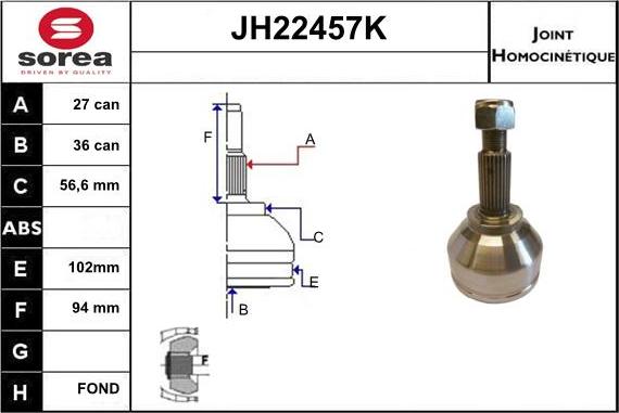 Sera JH22457K - Шарнирный комплект, ШРУС, приводной вал autosila-amz.com