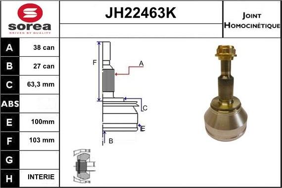 Sera JH22463K - Шарнирный комплект, ШРУС, приводной вал autosila-amz.com