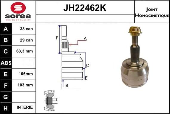 Sera JH22462K - Шарнирный комплект, ШРУС, приводной вал autosila-amz.com