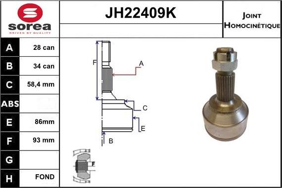 Sera JH22409K - Шарнирный комплект, ШРУС, приводной вал autosila-amz.com