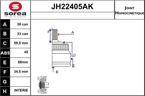 Sera JH22405AK - Шарнирный комплект, ШРУС, приводной вал autosila-amz.com