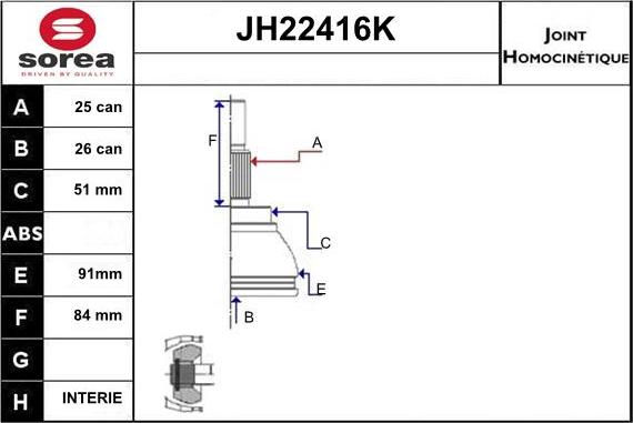 Sera JH22416K - Шарнирный комплект, ШРУС, приводной вал autosila-amz.com