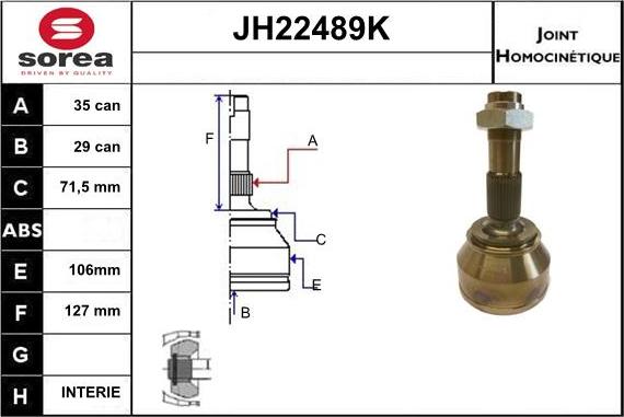 Sera JH22489K - Шарнирный комплект, ШРУС, приводной вал autosila-amz.com