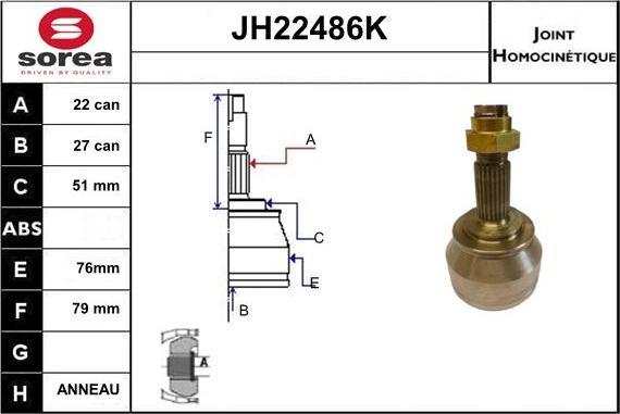 Sera JH22486K - Шарнирный комплект, ШРУС, приводной вал autosila-amz.com