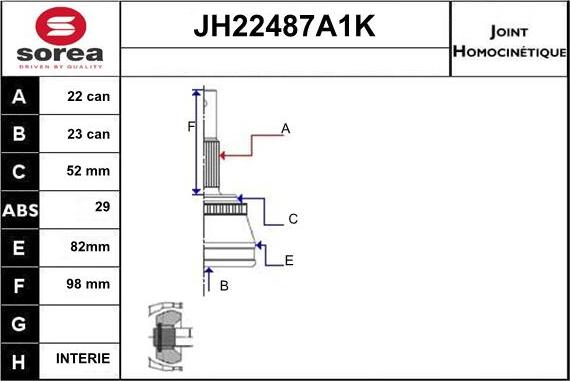 Sera JH22487A1K - Шарнирный комплект, ШРУС, приводной вал autosila-amz.com