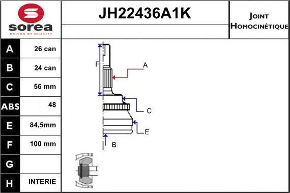 Sera JH22436A1K - Шарнирный комплект, ШРУС, приводной вал autosila-amz.com