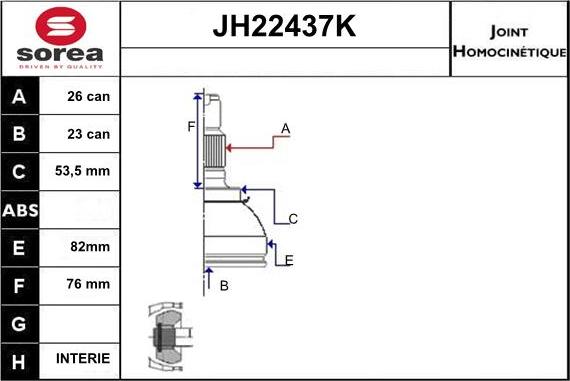 Sera JH22437K - Шарнирный комплект, ШРУС, приводной вал autosila-amz.com