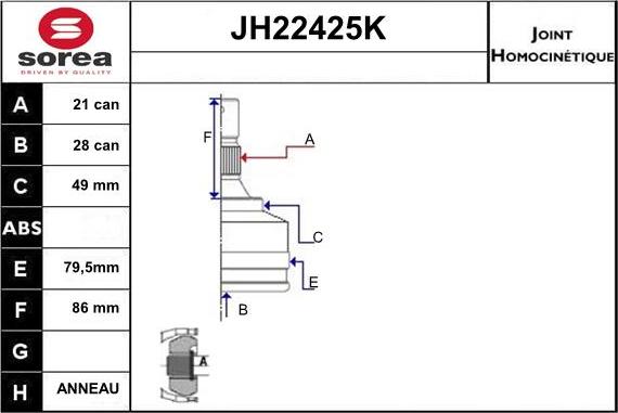 Sera JH22425K - Шарнирный комплект, ШРУС, приводной вал autosila-amz.com