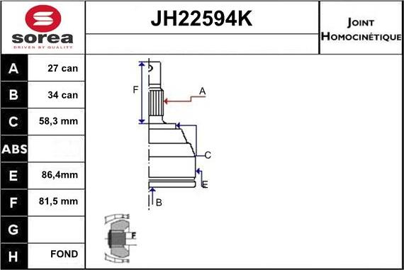 Sera JH22594K - Шарнирный комплект, ШРУС, приводной вал autosila-amz.com