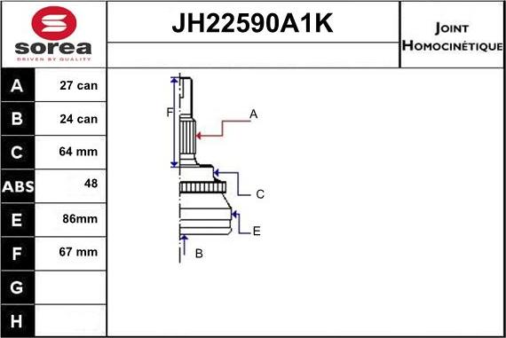 Sera JH22590A1K - Шарнирный комплект, ШРУС, приводной вал autosila-amz.com