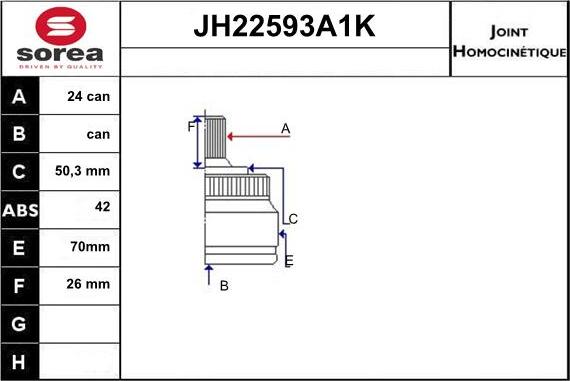Sera JH22593A1K - Шарнирный комплект, ШРУС, приводной вал autosila-amz.com