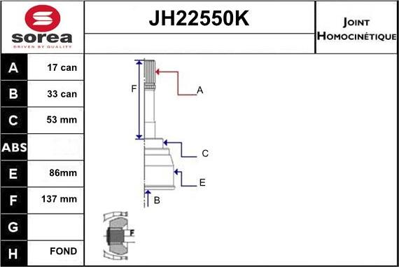 Sera JH22550K - Шарнирный комплект, ШРУС, приводной вал autosila-amz.com
