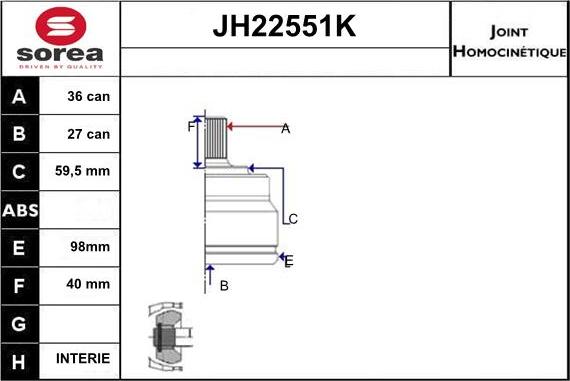 Sera JH22551K - Шарнирный комплект, ШРУС, приводной вал autosila-amz.com