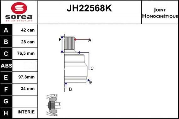 Sera JH22568K - Шарнирный комплект, ШРУС, приводной вал autosila-amz.com
