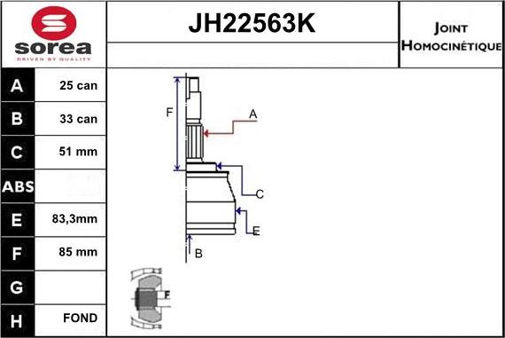 Sera JH22563K - Шарнирный комплект, ШРУС, приводной вал autosila-amz.com