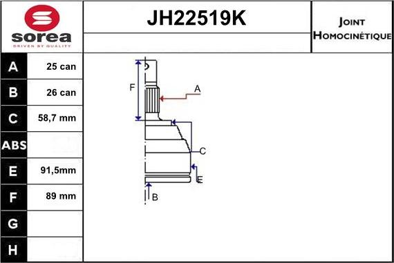 Sera JH22519K - Шарнирный комплект, ШРУС, приводной вал autosila-amz.com