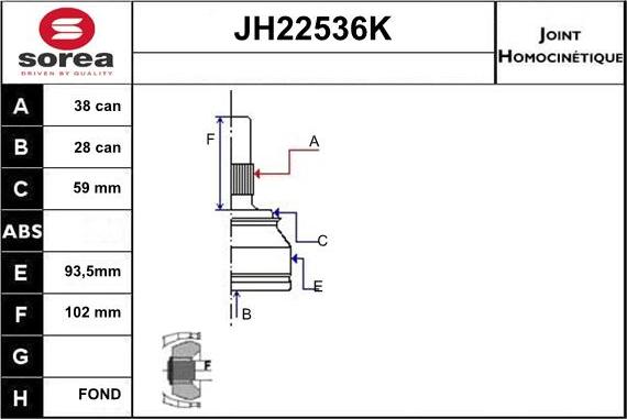 Sera JH22536K - Шарнирный комплект, ШРУС, приводной вал autosila-amz.com