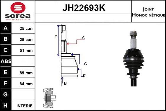 Sera JH22693K - Шарнирный комплект, ШРУС, приводной вал autosila-amz.com
