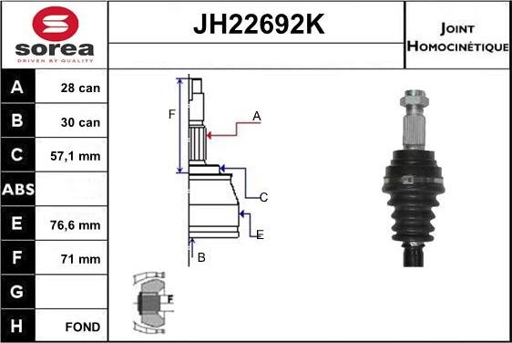 Sera JH22692K - Шарнирный комплект, ШРУС, приводной вал autosila-amz.com