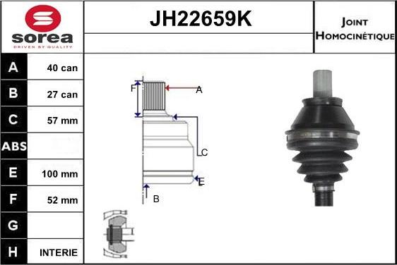 Sera JH22659K - Шарнирный комплект, ШРУС, приводной вал autosila-amz.com
